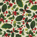 Christmas - Holly Leaves & Berries on a Cream Background - Click Image to Close